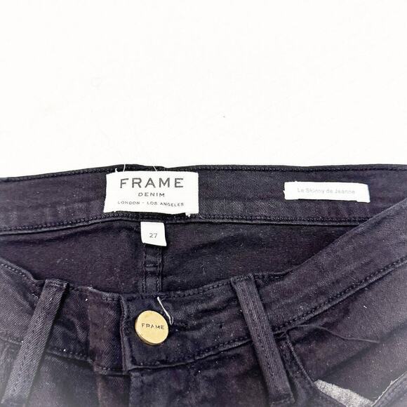 Frame Le Skinny de Jeanne Black Denim Jeans Gold Button SIze 27 - Picture 7 of 9